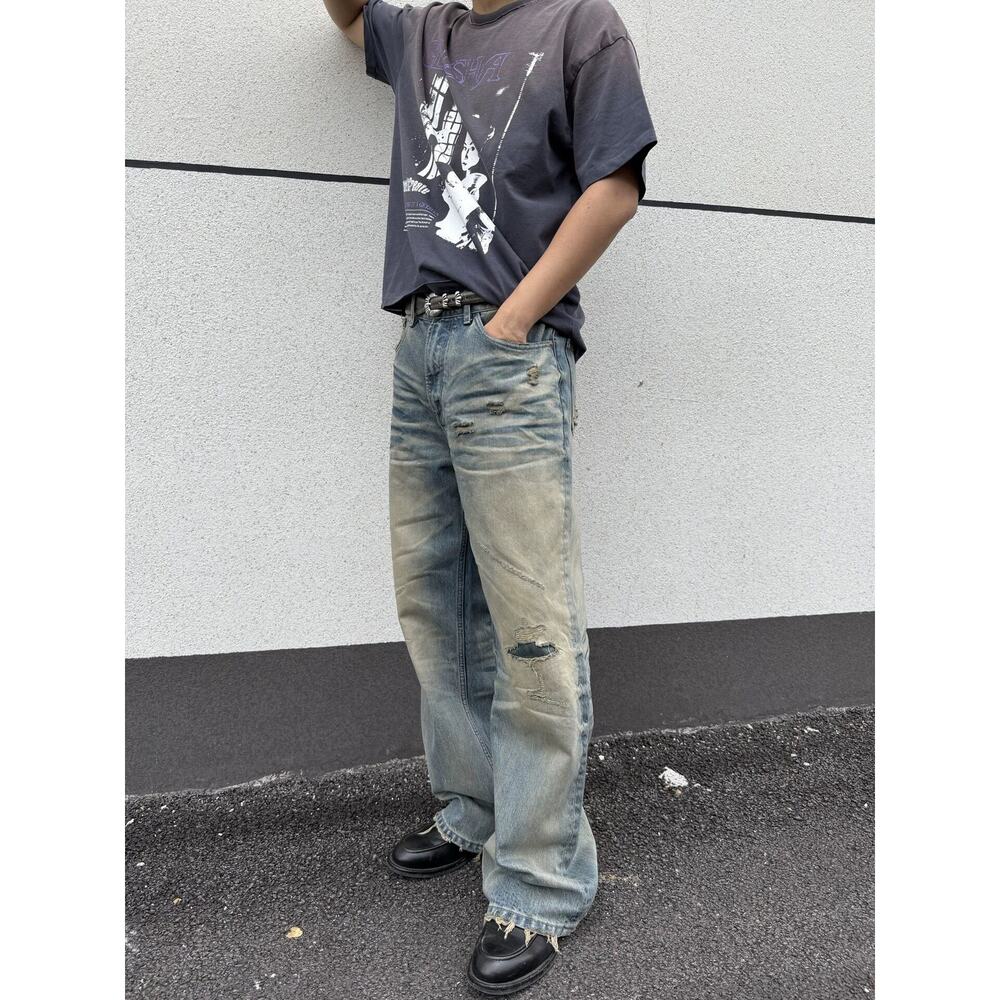 Vintage Faded Wash Distressed Ripped Wide-leg Baggy Denim Jeans Pants Blue sz 31 - Picture 4 of 16